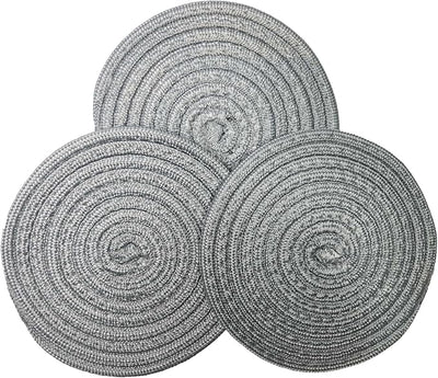 8 Inch Recycled Woven Trivets – Eco Lifestyle – Set of 3 Placemats for Hot Pots and Pans Made Completely from Recycled Materials – Woven Trivets for Hot Dishes - Light Gray