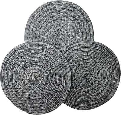 8 Inch Recycled Woven Trivets – Eco Lifestyle – Set of 3 Placemats for Hot Pots and Pans Made Completely from Recycled Materials – Woven Trivets for Hot Dishes - Charcoal Gray