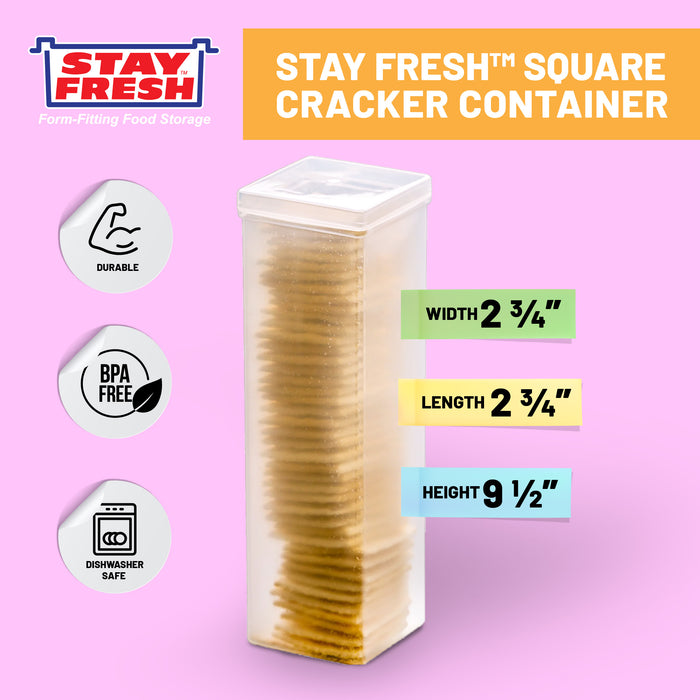 Stay Fresh Square Cracker Container – Kitchen Discovery – Sturdy, Crushproof Holder for Saltine and Cracker Storage – Keeps Your Favorite Crackers Crisp and Flavorful  7138