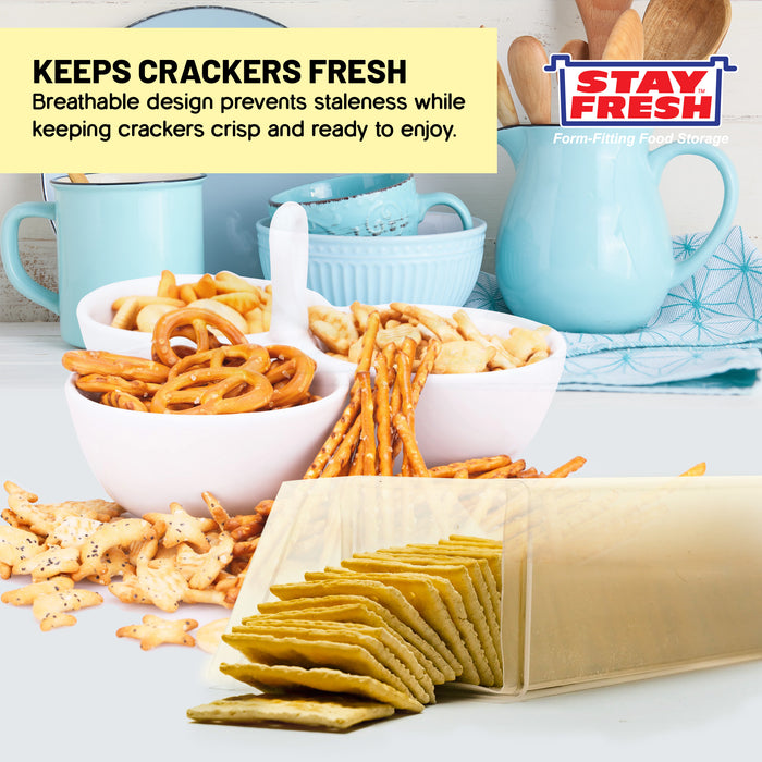 Stay Fresh Square Cracker Container – Kitchen Discovery – Sturdy, Crushproof Holder for Saltine and Cracker Storage – Keeps Your Favorite Crackers Crisp and Flavorful  7138